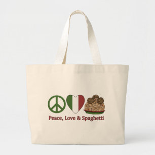 Bolsa Tote Grande Paz, Amor e Espaguete