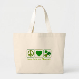 Bolsa Tote Grande Paz, amor e trevos