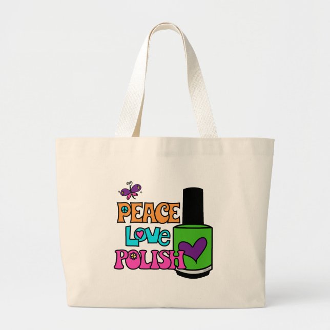 Bolsa Tote Grande Paz, amor, & polonês (Frente)