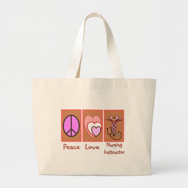 Bolsa Tote Grande "Paz, amor, presentes do instrutor de nutrição" (Frente)