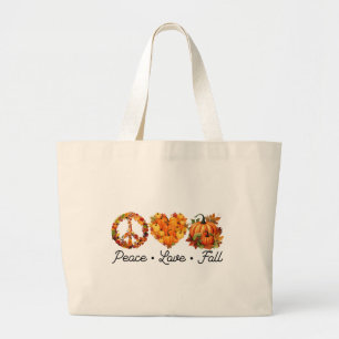 Bolsa Tote Grande Paz, Amor, Queda - Víblias de outono Loucas com Ab