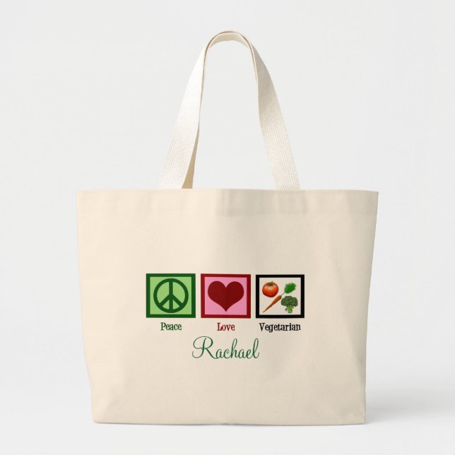 Bolsa Tote Grande Paz Amor Vegetariano Personalizado (Frente)