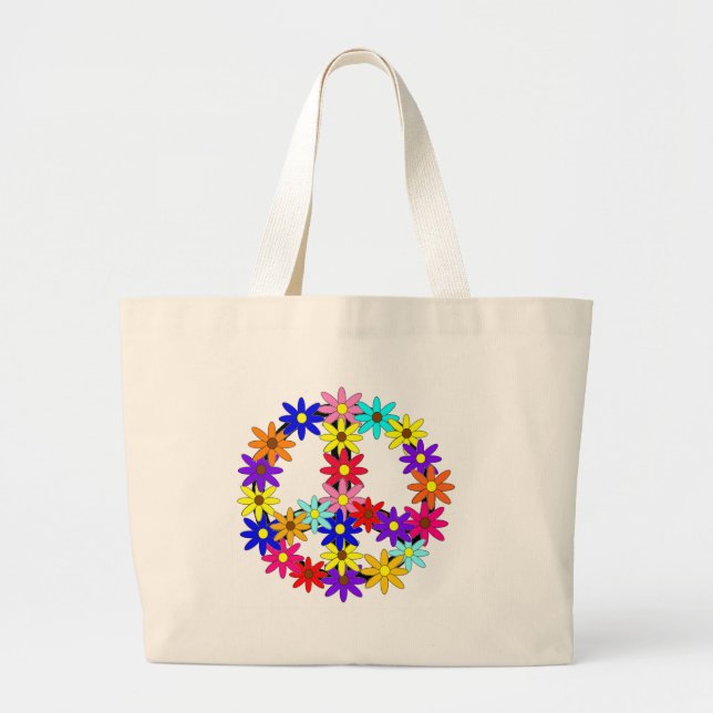 Bolsa Tote Grande Paz e flower power (Frente)