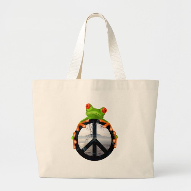 Bolsa Tote Grande paz frog1 (Frente)