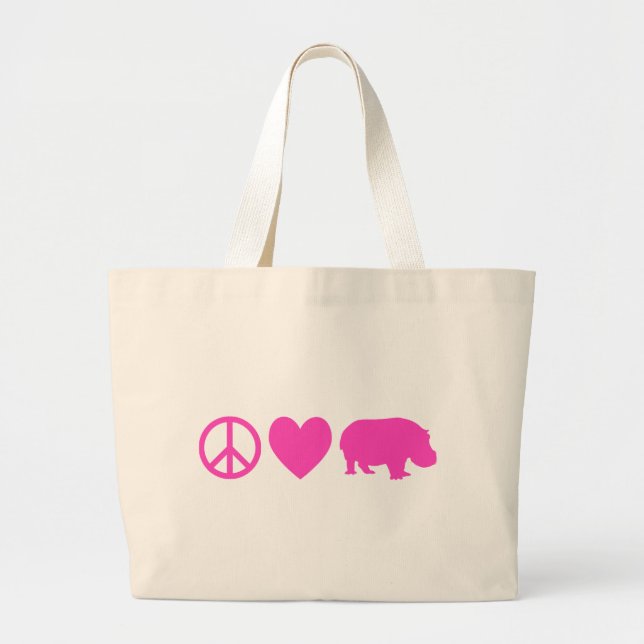 Bolsa Tote Grande Paz Rosa Amor e Hipopótamos (Frente)