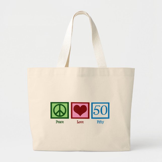 Bolsa Tote Grande Peace Love 50th Birthday Festa Cute (Frente)