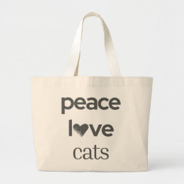 Bolsa Tote Grande Peace Love Cats | Stylish Cat Lady Modern Graphic