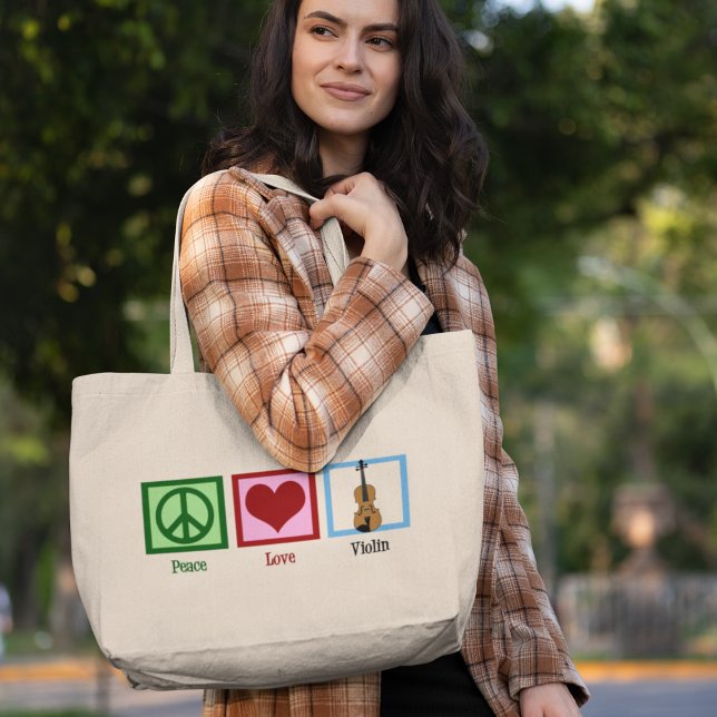 Bolsa Tote Grande Peace Love Violin (Criador carregado)