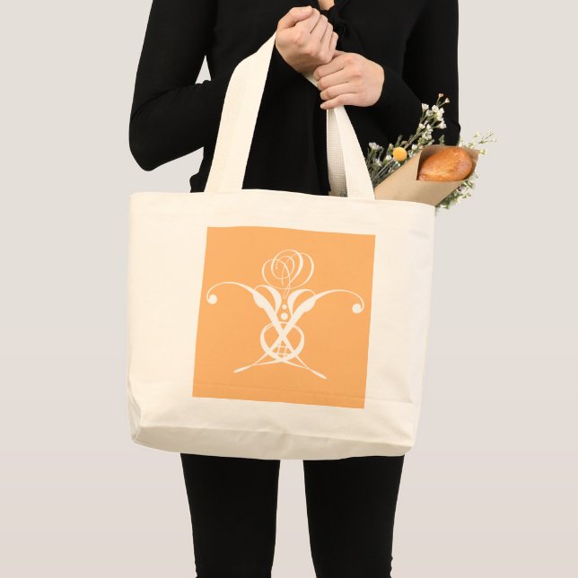Bolsa Tote Grande Peach Retro White Flourish Rosa (Frente (produto))