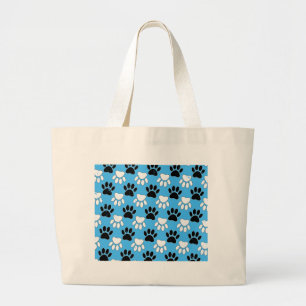 Bolsa Tote Grande Peças Pretas E Brancas, Distintas, De Fundo Azul