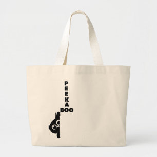 Bolsa Tote Grande Peek-a-Boo Gato Preto Felino Minimalista Fofo Co
