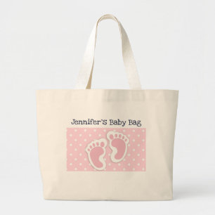 Bolsa Tote Grande Pegadas cor-de-rosa bonitos do bebé