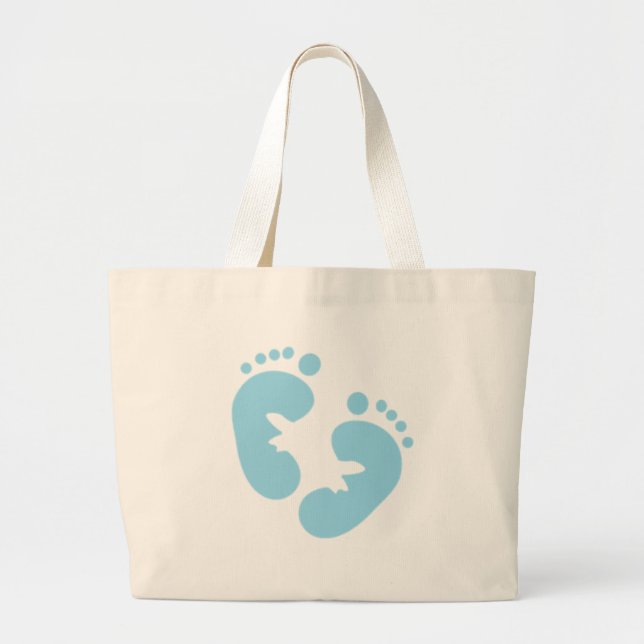 Bolsa Tote Grande Pegadas do bebê azul (Frente)