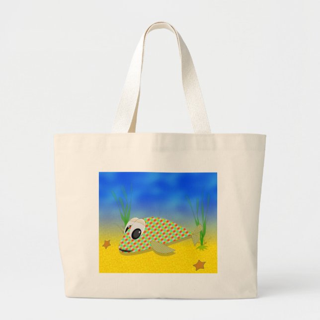 Bolsa Tote Grande Peixe de animação bonito (Frente)