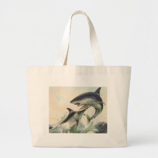 Bolsa Tote Grande Peixe - Marlin Preto e Tubarão Mako