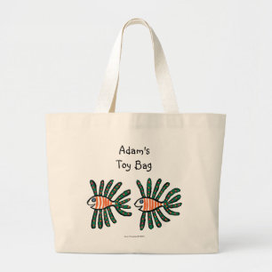 Bolsa Tote Grande Peixes gêmeos verdes e alaranjados da aleta