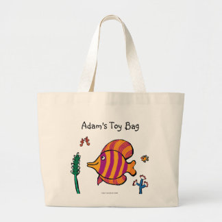 Bolsa Tote Grande Peixes Tropicais Laranja e Roxo com Cavalos-marinh