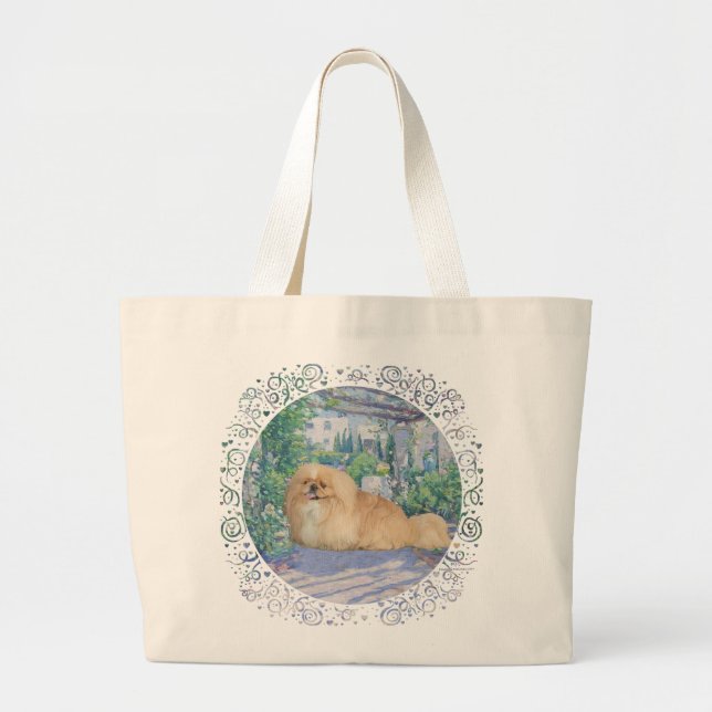 Bolsa Tote Grande Pekingese em Lavanda (Frente)