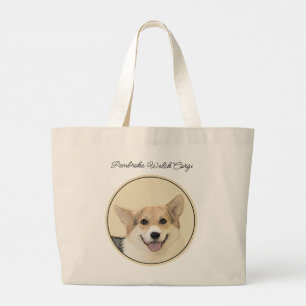 Bolsa Tote Grande Pembroke Welsh Corgi Pintando Arte De Cachorro Tri