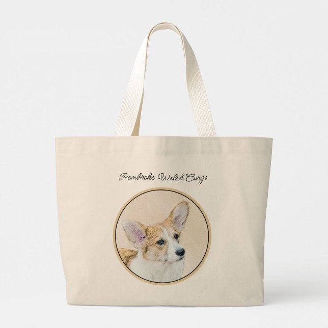 Bolsa Tote Grande Pembroke Welsh Corgi Pintura Vermelha Original Art (Verso)