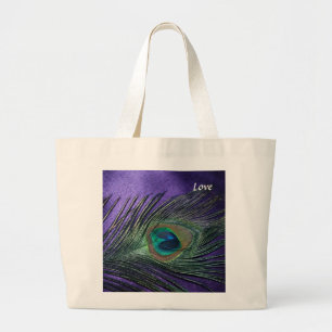 Bolsa Tote Grande Pena roxa de seda do pavão