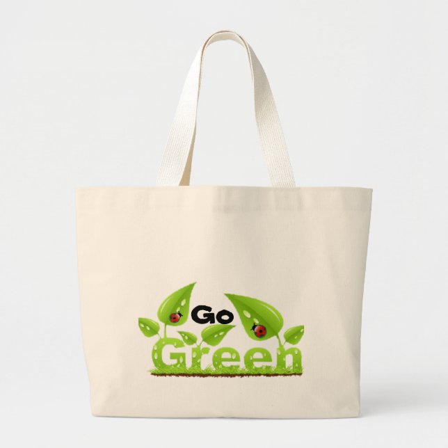 Bolsa Tote Grande Pense verde Ladybug (Frente)