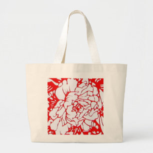 Bolsa Tote Grande Peônia chinesa no vermelho - saco do Papel-Cut