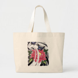 Bolsa Tote Grande Peony Flower e Butterfly Tattoo Design