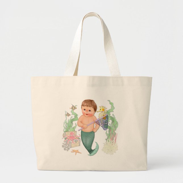 Bolsa Tote Grande Pequena Sereia - Menino (Frente)