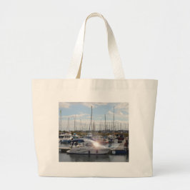 Bolsa Tote Grande Pequeno barco a motor apanhando o sol