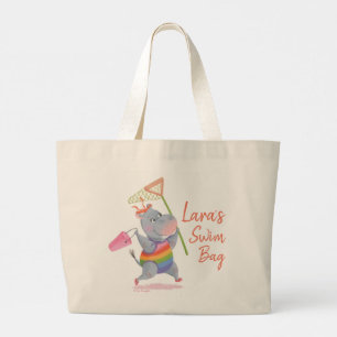 Bolsa Tote Grande Pequeno Rainbow Hippo Correndo até a Praia