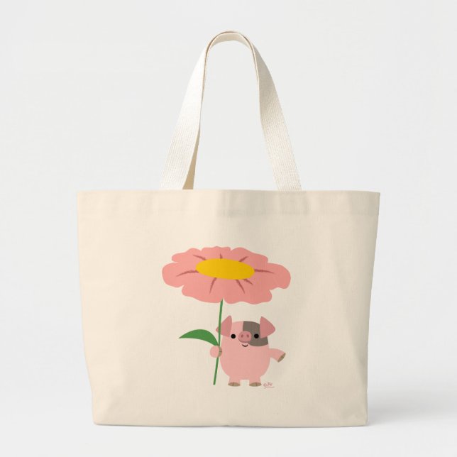 Bolsa Tote Grande Pequeno saco de saudações de porco (rosa) (Frente)