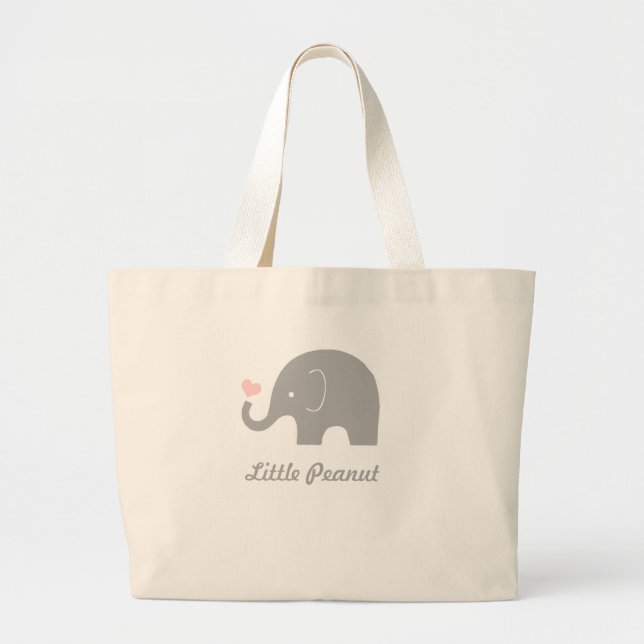 Bolsa Tote Grande Pequeno Saco de Tote Elefante de Amendoim, coração (Frente)