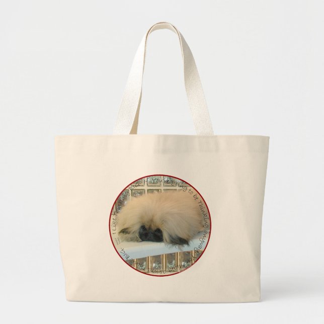 Bolsa Tote Grande Pequinês Pensando Grande (Frente)