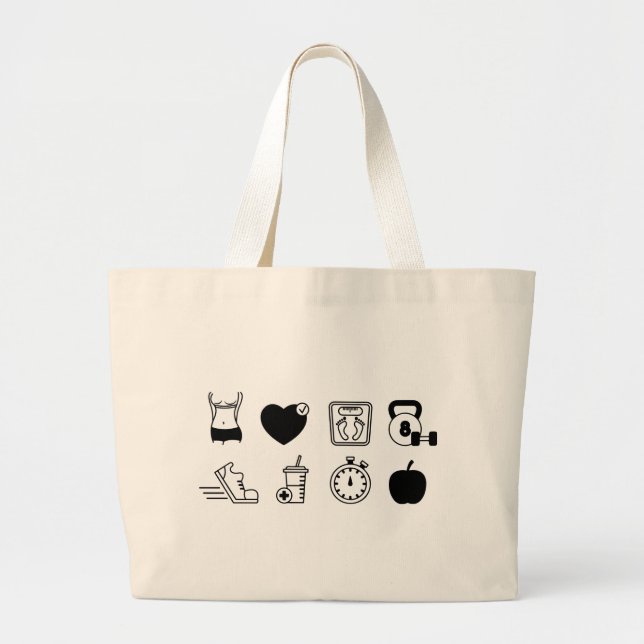 Bolsa Tote Grande Perda de Peso, Treino, Ícones (Frente)