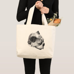 Bolsa Tote Grande Perfil de buldogue ousado em preto e branco