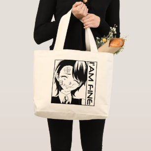 Bolsa Tote Grande Personagem de Anime Fofo: "ESTOU BEM"