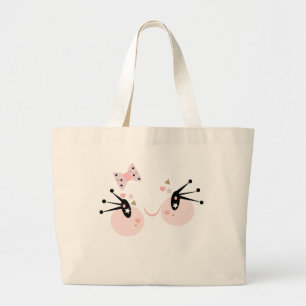 Bolsa Tote Grande Personagem Menina Sorridente de Rosto Cor-de-Rosa 