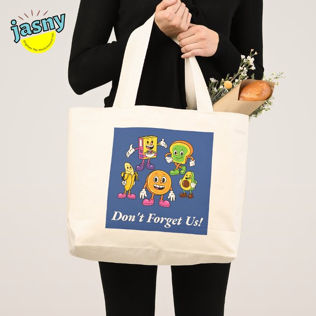 Bolsa Tote Grande Personagens de desenho animados Comidas engraçadas (Criador carregado)