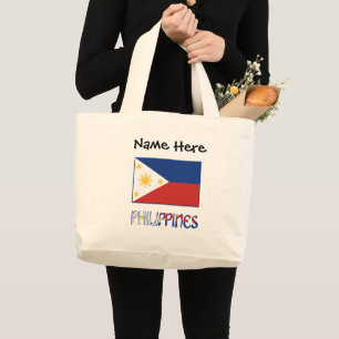 Bolsa Tote Grande Personalizado com Bandeira Filipina e Nome