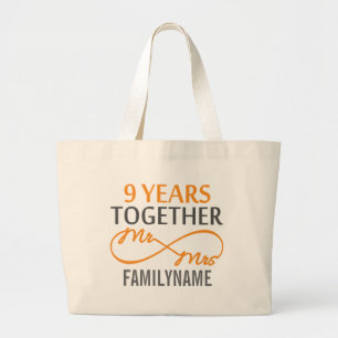 Bolsa Tote Grande Personalizado Sr. e Sra. 9º Aniversário