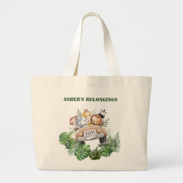 Bolsa Tote Grande Personalizado Verde Fofo Safari na Selva Multiuso