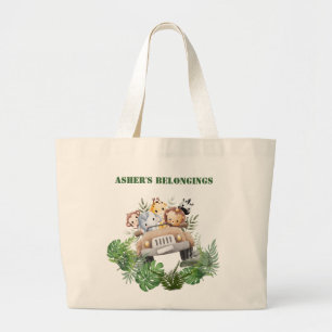 Bolsa Tote Grande Personalizado Verde Fofo Safari na Selva Multiuso