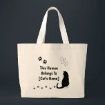 Bolsa Tote Grande Personalized Black Cat Tote Bag<br><div class="desc">Carry your love for your cat wherever you go with this adorable personalized tote bag! Featuring a cute black cat, paw prints, hearts, and customizable text, this design proudly says: “This Human Belongs To [Cat’s Name]!” Perfect for cat lovers of all ages, this playful and charming design celebrates the special...</div>