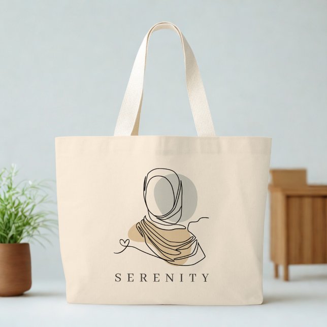 Bolsa Tote Grande Personalized Hijab Line Art Tote | World Hijab Day (Front)