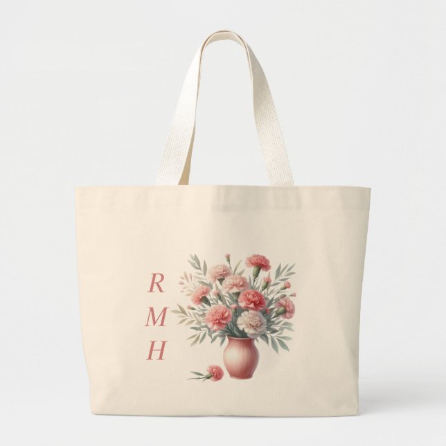 Bolsa Tote Grande Personalized January Carnation Tote Bag (Frente)