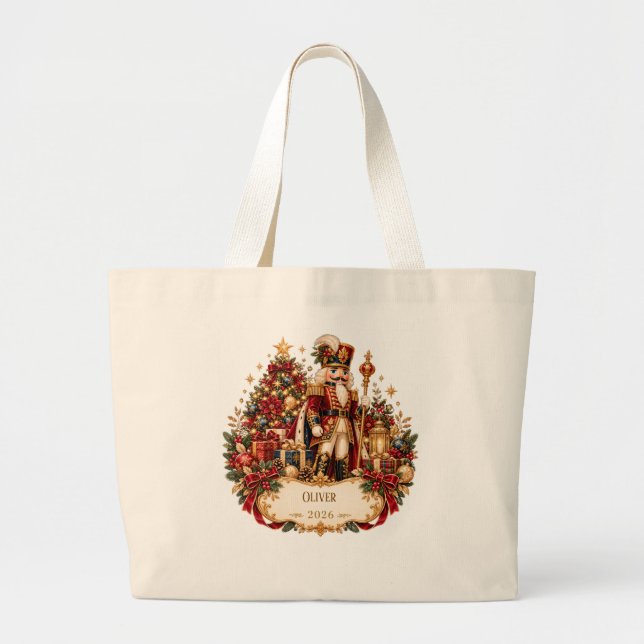 Bolsa Tote Grande Personalized Nutcracker Christmas Blanket with Nam (Frente)