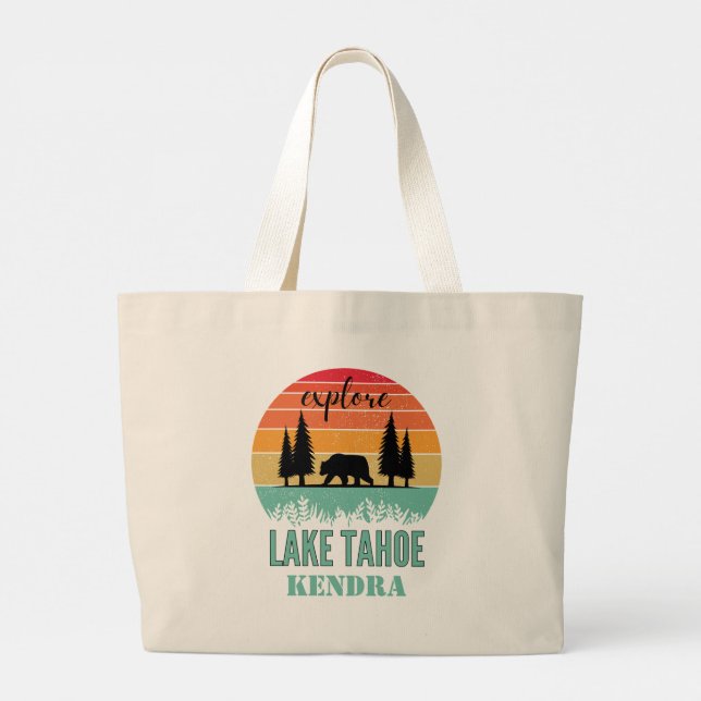 Bolsa Tote Grande Personalized Retro Lake Tahoe California Bear  (Verso)