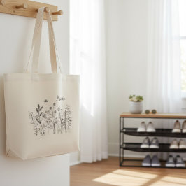Bolsa Tote Grande Personalized Wildflower Botanical Art Tote Bag