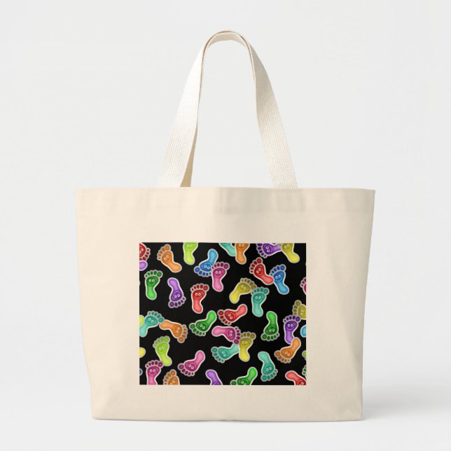 Bolsa Tote Grande Pés felizes do papel de parede (Frente)